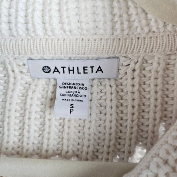 Athleta Cream Knit Half Zip Adler Cropped Pullover Sweater Chunky Collar Size S - Picture 3 of 10